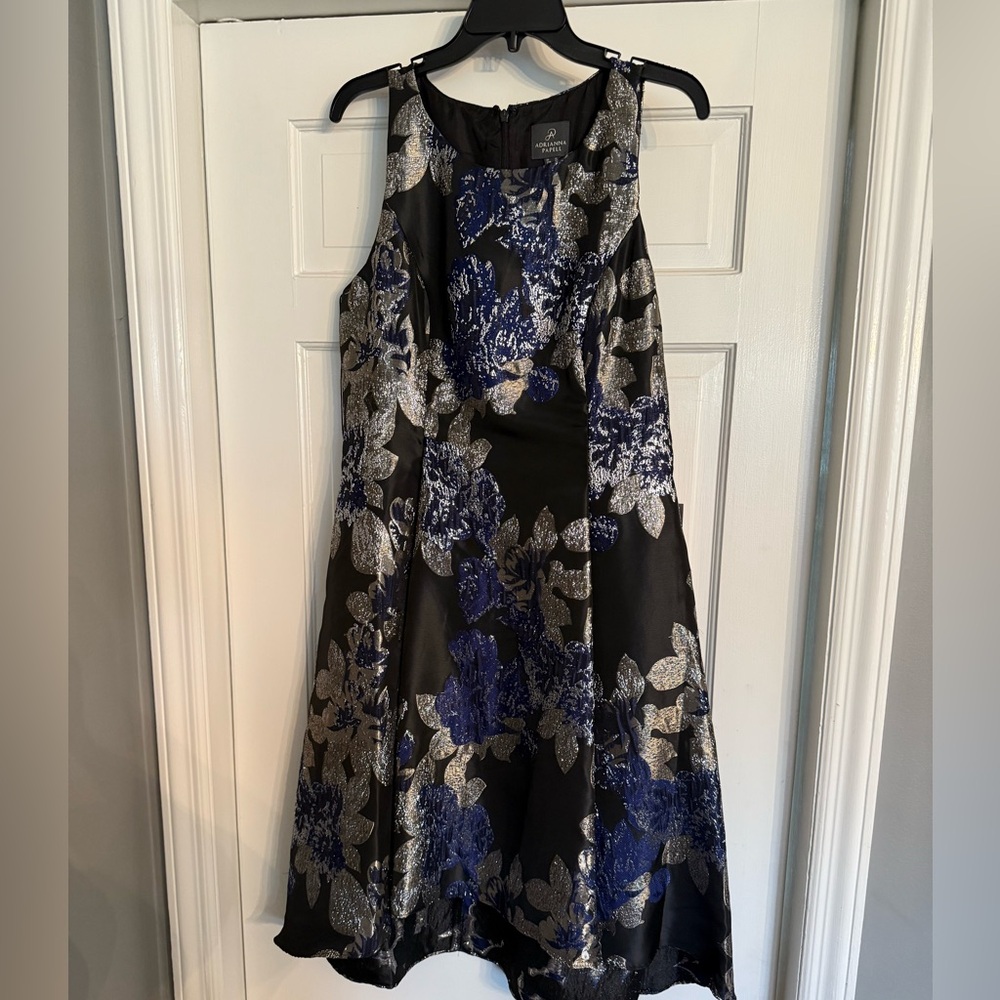 Adrianna Papell Black and Blue Halter A-Line Midi Dress